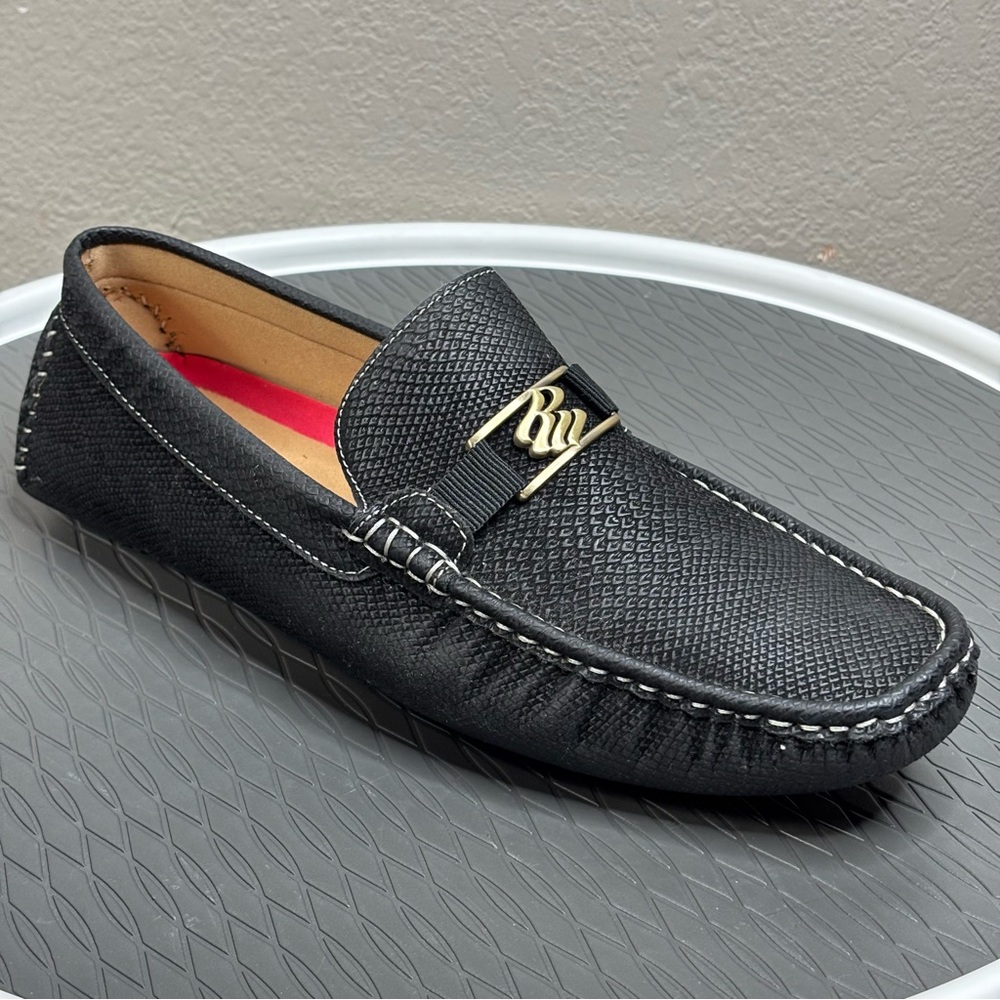 Rocawear Black Vegan Leather Driving Loafers Reptile Pattern Square Foot Size 10